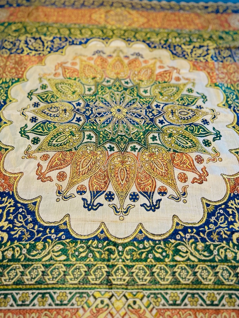 Vintage Spanish Moorish Tapestry Textile Wall Hanging Fringed Tablecloth 49x52